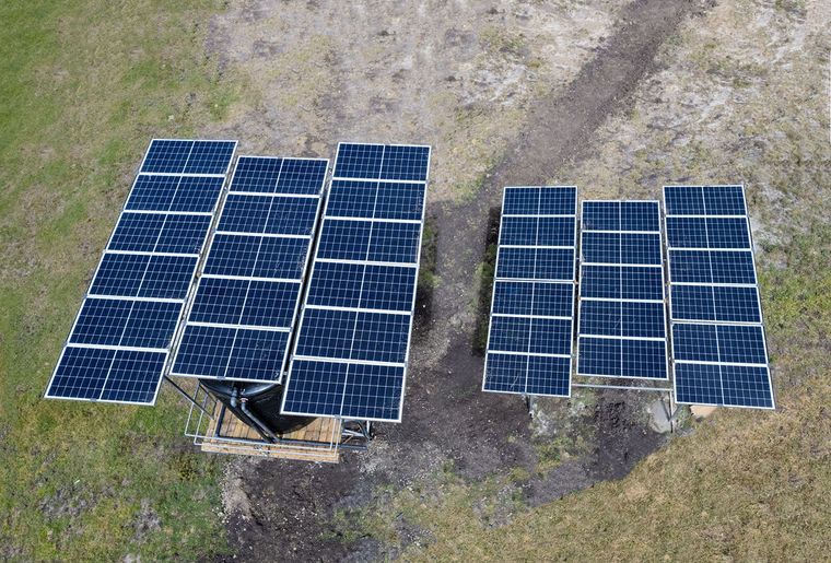 A ground-mounted solar array installed for water pumping