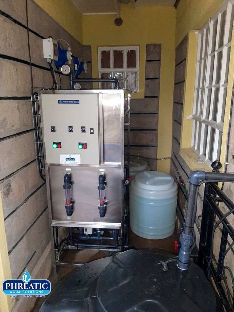 A 250 litre per hour reverse osmosis unit installed at Katelembu
